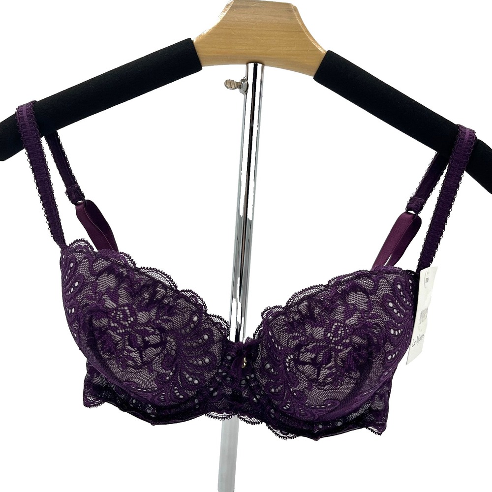 Le Mystere Sophia Lace Bra 32 DDD/F Purple Eggplant Stained Cup‎ On The Inside